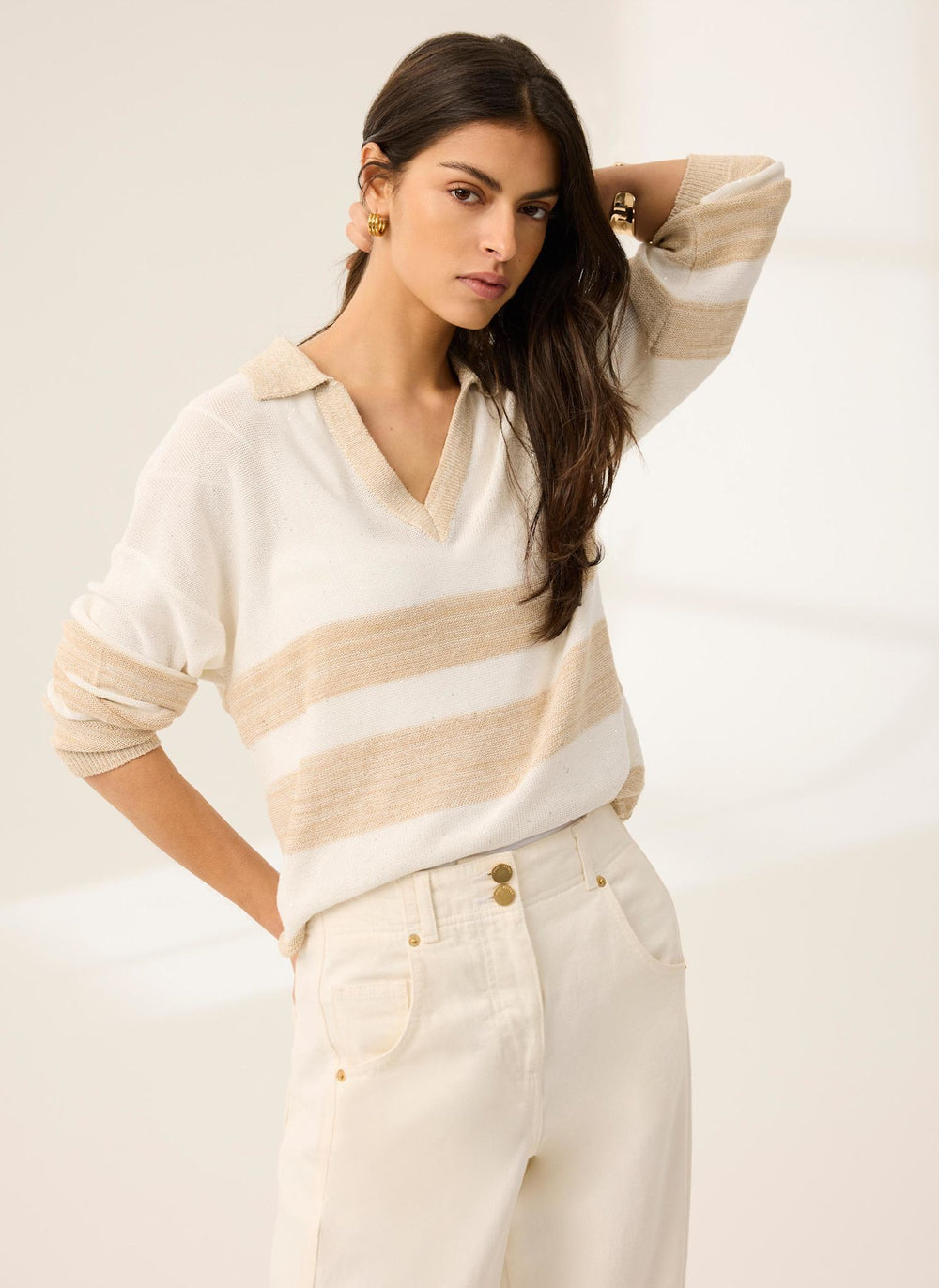 Neutral Sequin Striped Knit Jumper