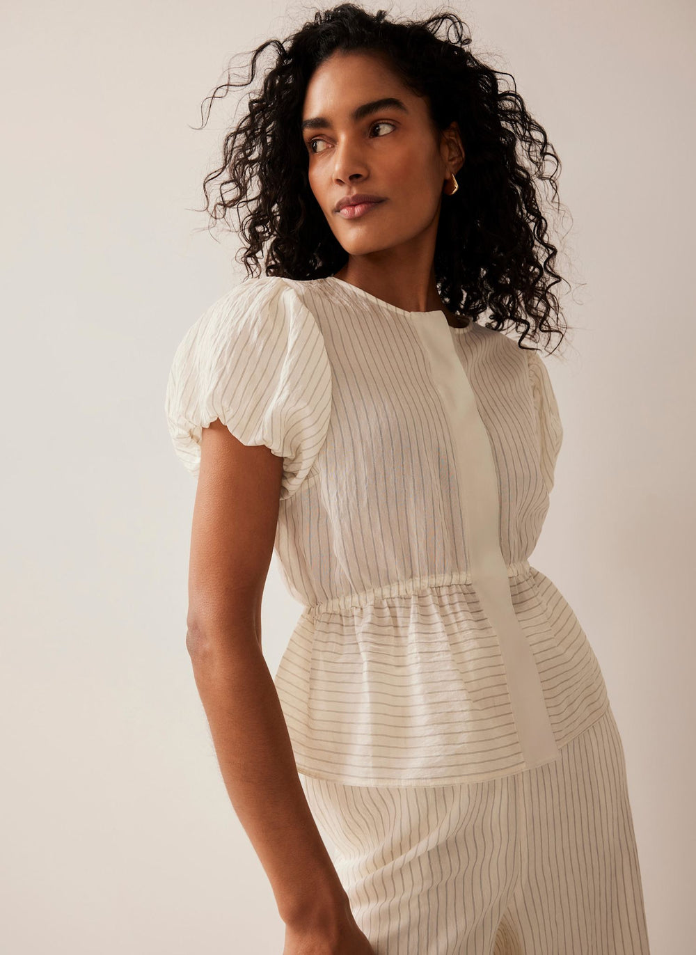 Neutral Stripe Peplum Top
