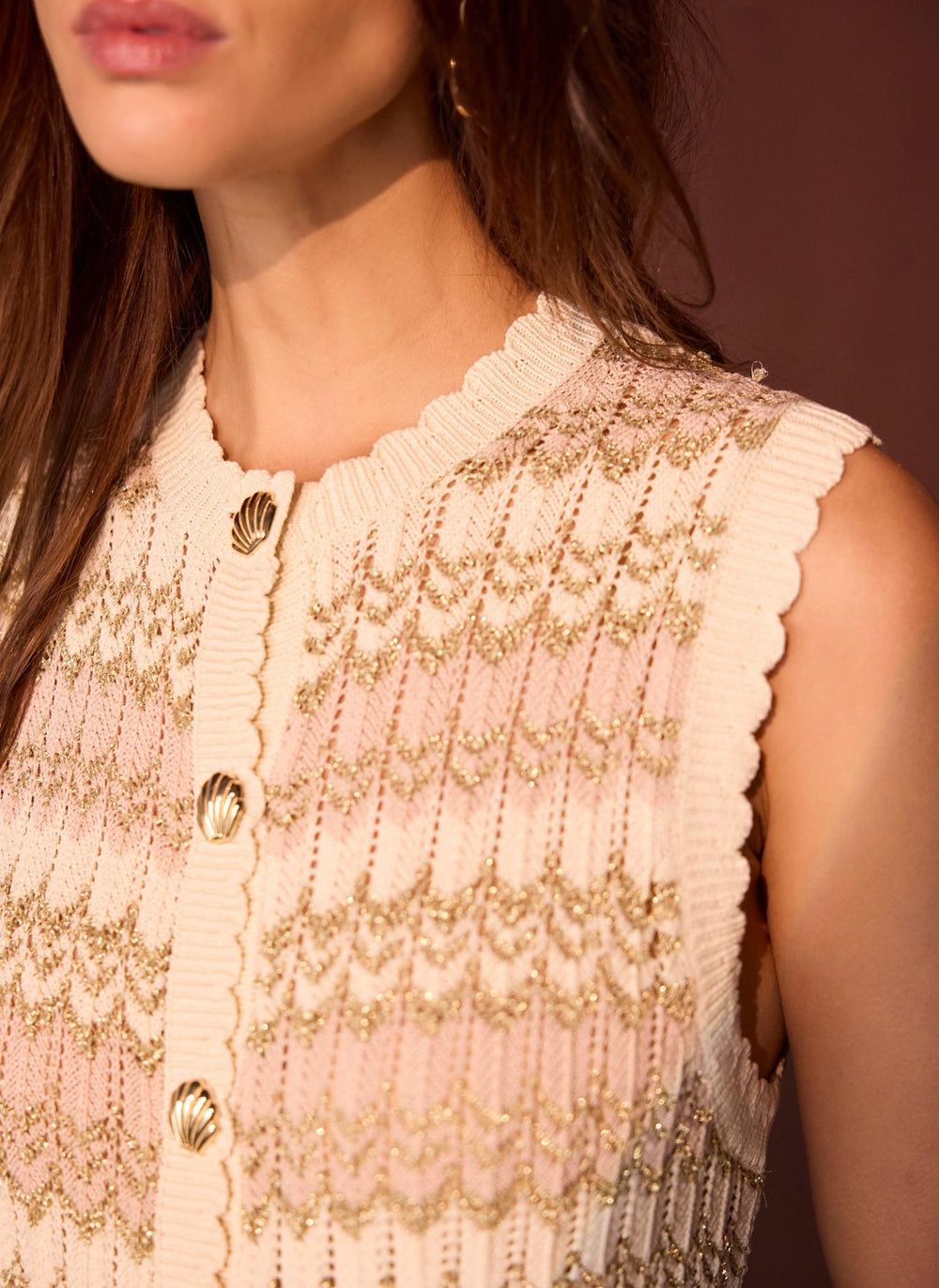 Neutral Striped Crochet Waistcoat