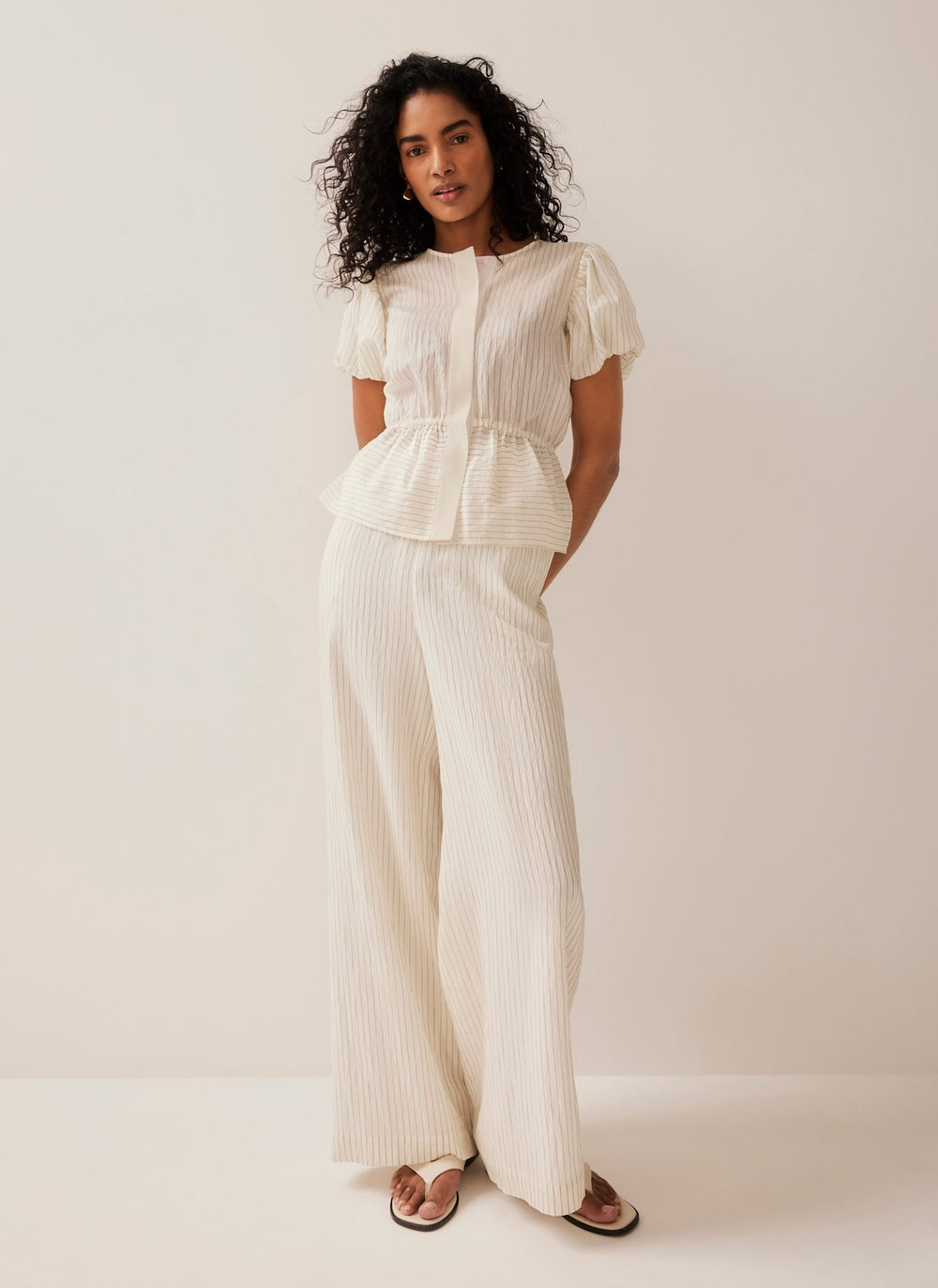 Neutral Stripe Wide Trousers