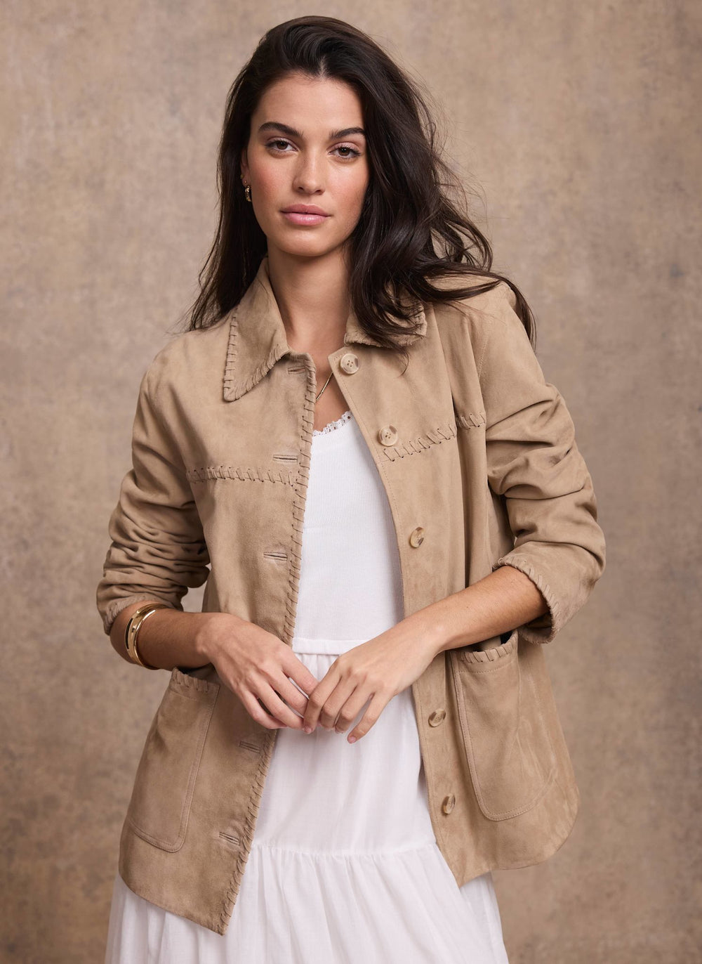 Neutral Suede Stitch Shacket