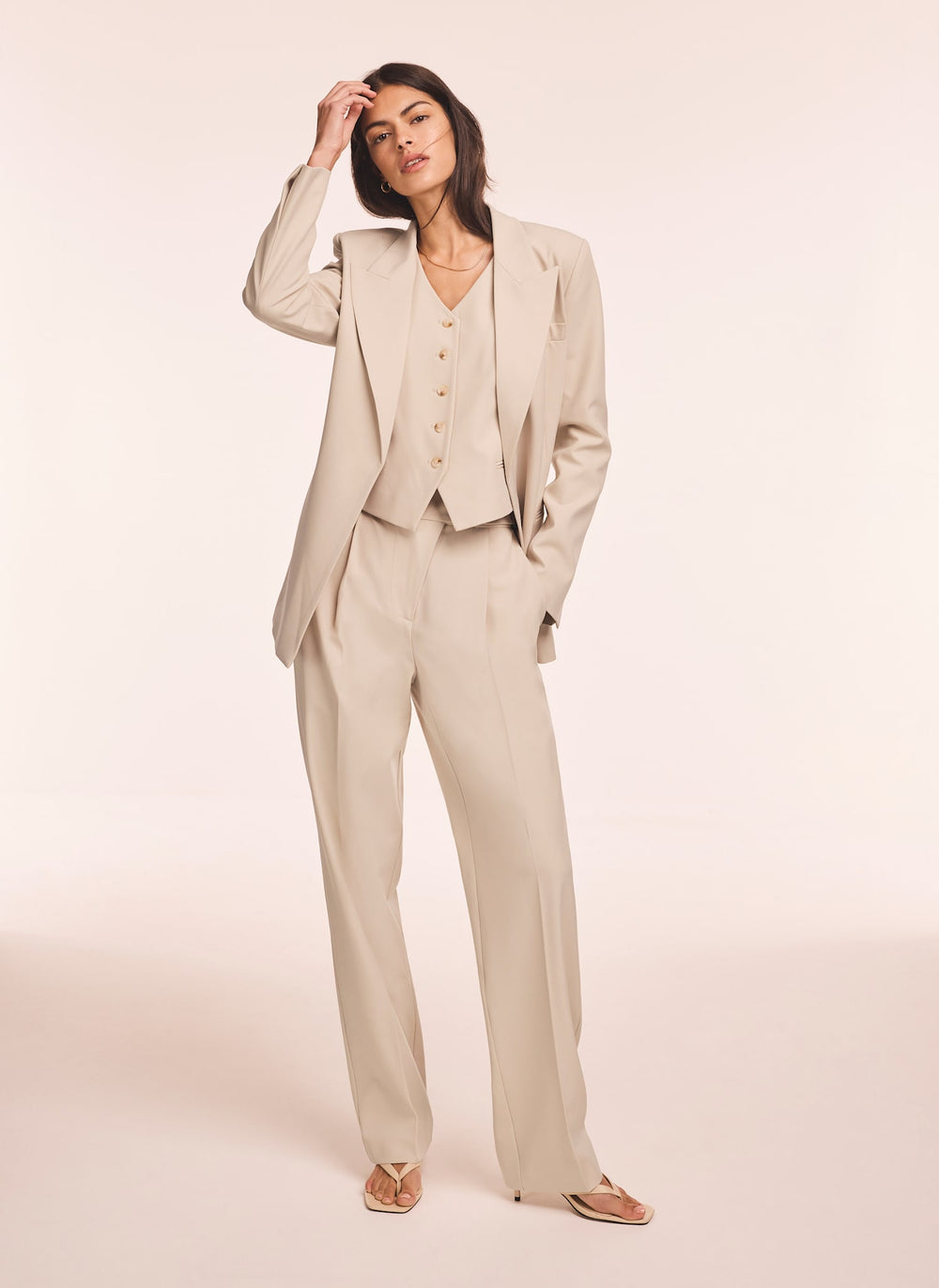 Neutral Tapered Buckle Detail Trousers