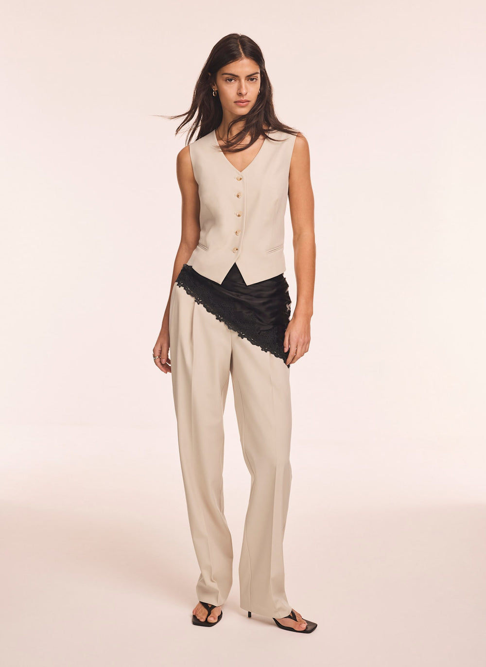 Neutral Tapered Buckle Detail Trousers