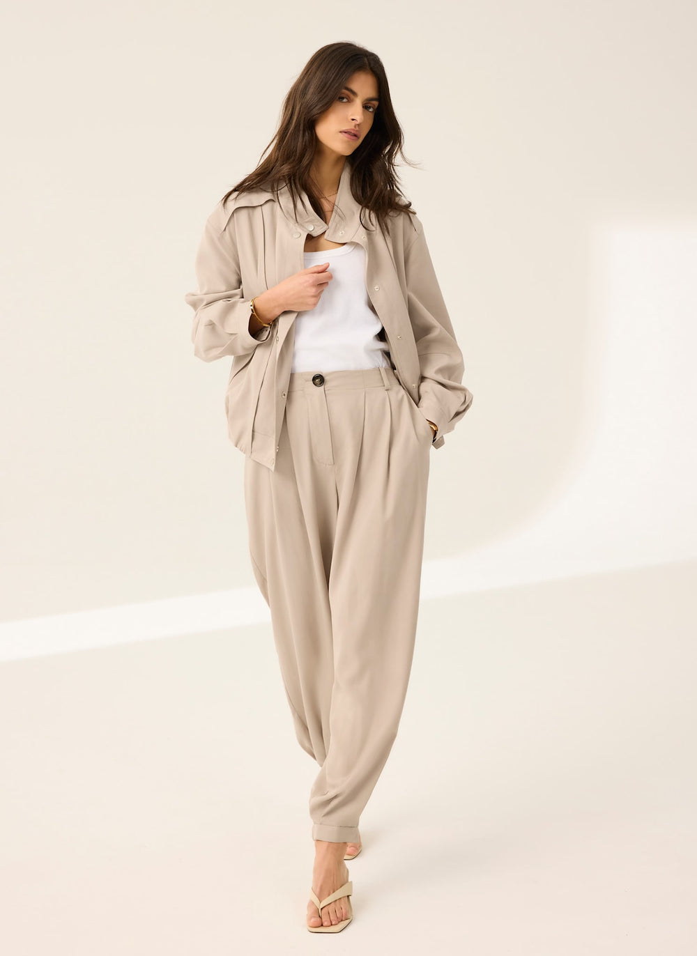Neutral Tapered Balloon Trousers