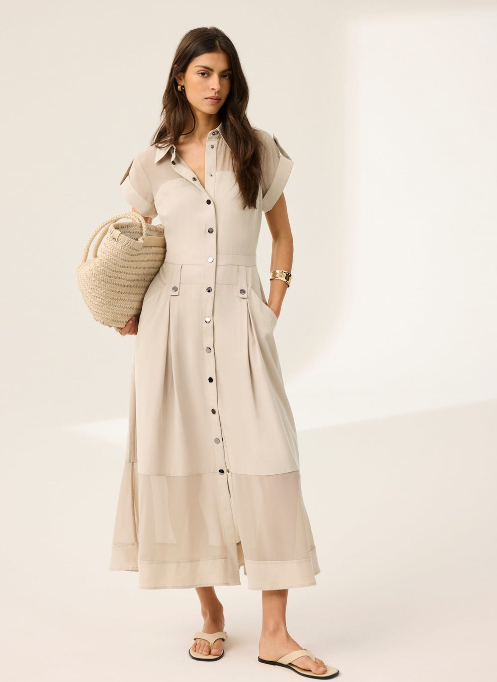 Neutral Utility Midi Dress