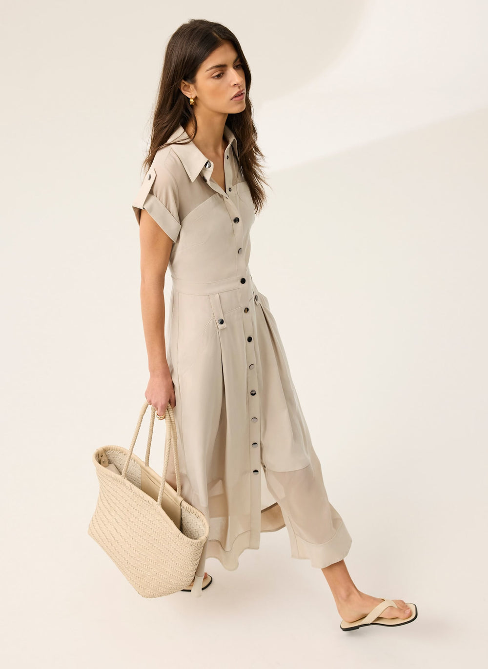 Neutral Utility Midi Dress
