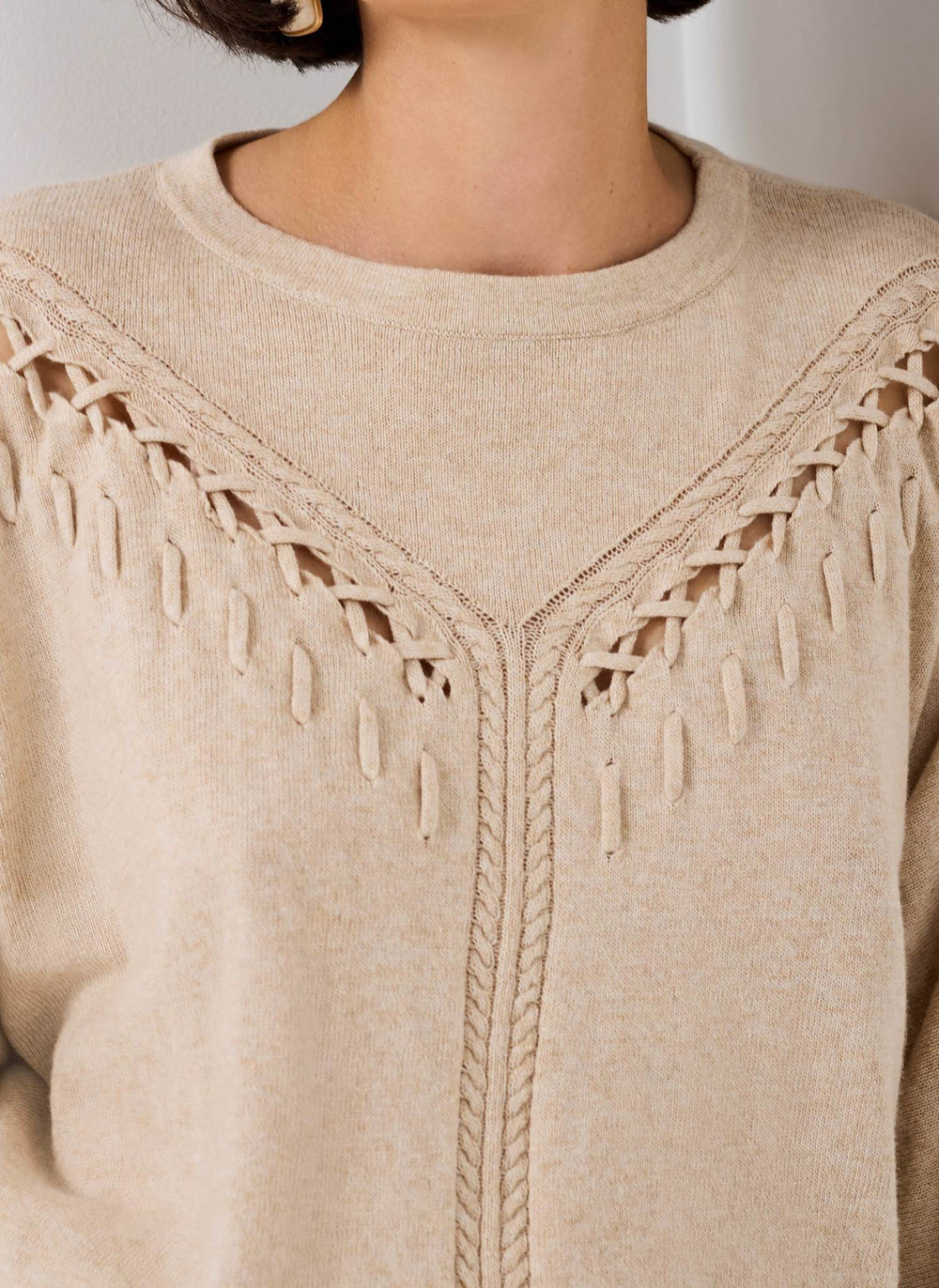 Neutral Cotton Blend Stitch Detail Jumper