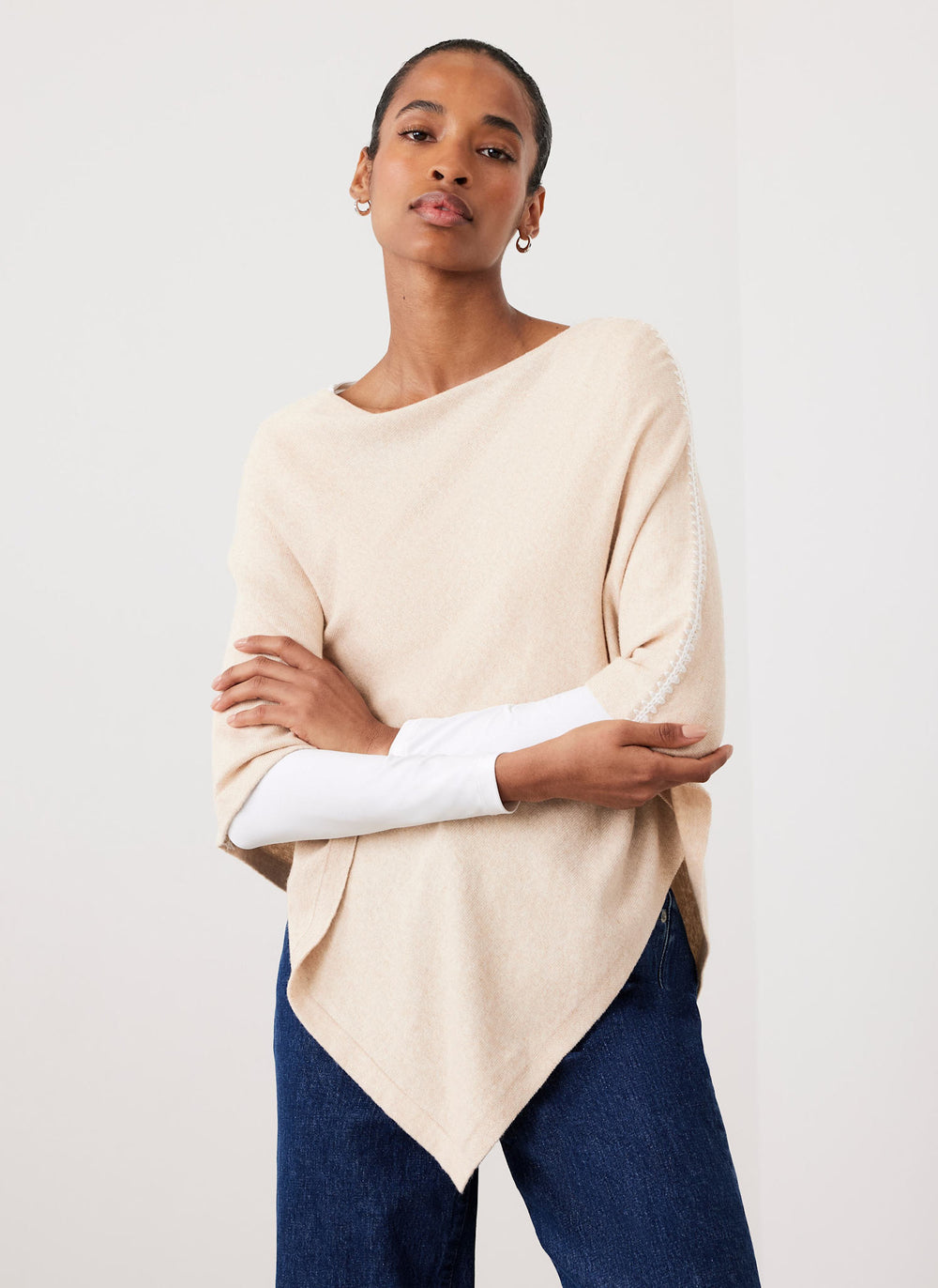 Neutral Whipstitch Knit Poncho