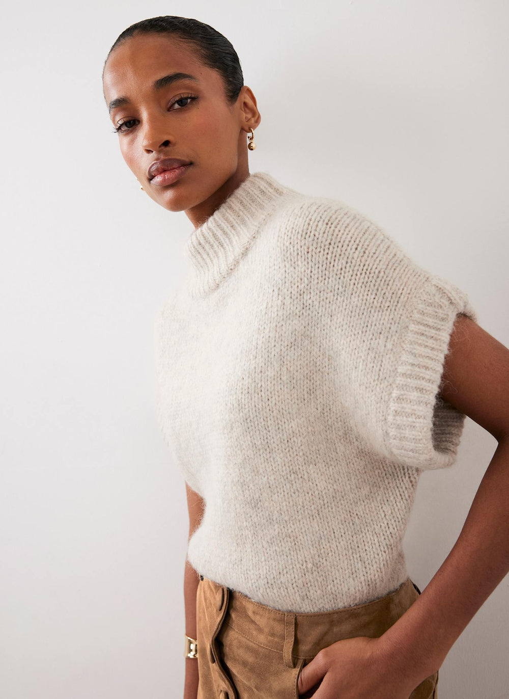 Neutral Wool Blend Knit Top