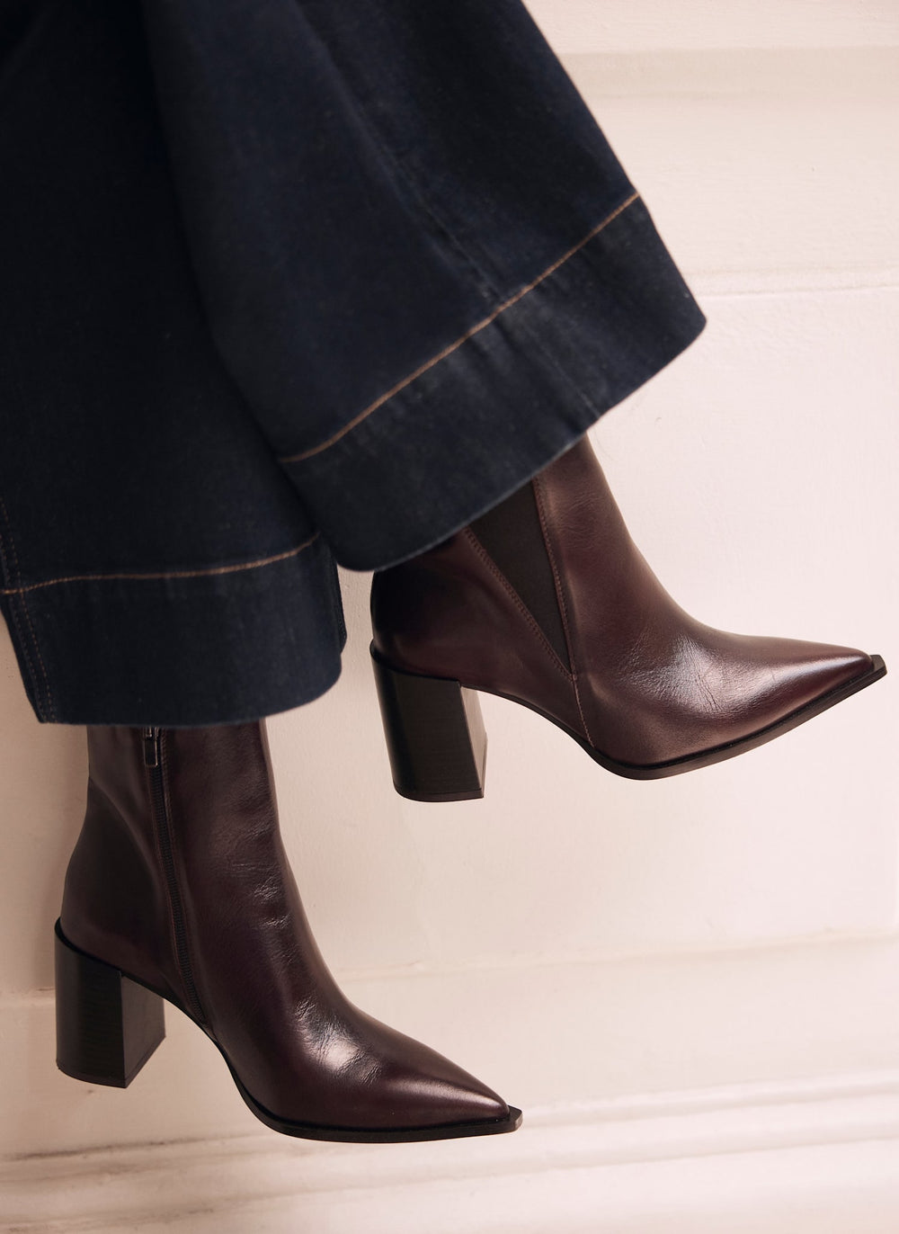 Noa Burgundy Patent Block Heel Boots