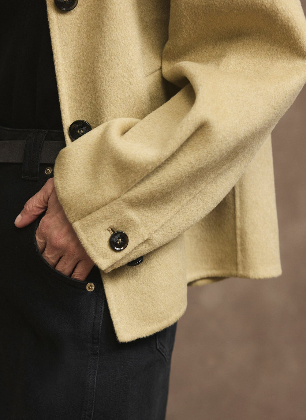 Green Wool Blend Hand Finished Funnel Neck Jacket