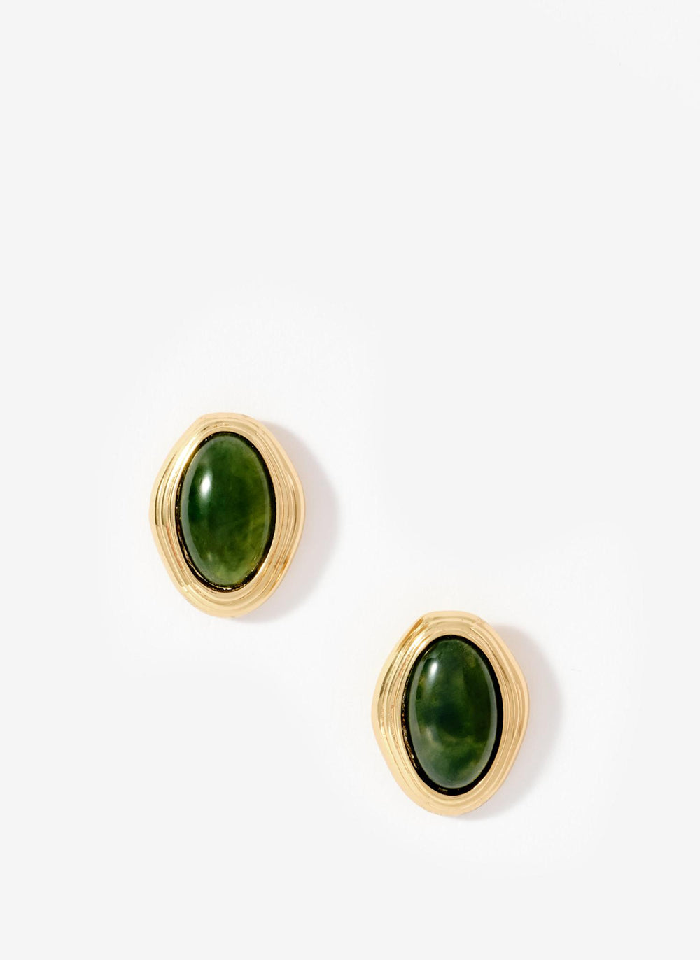 Gold Tone Green Resin Oval Earrings