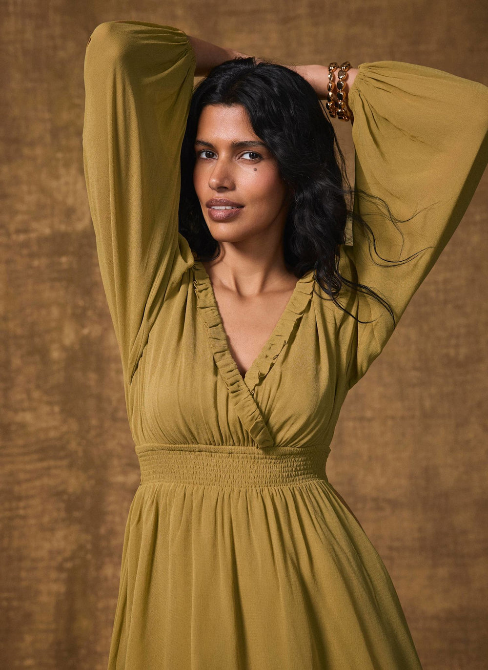 Green Ruffle Tiered Maxi Dress