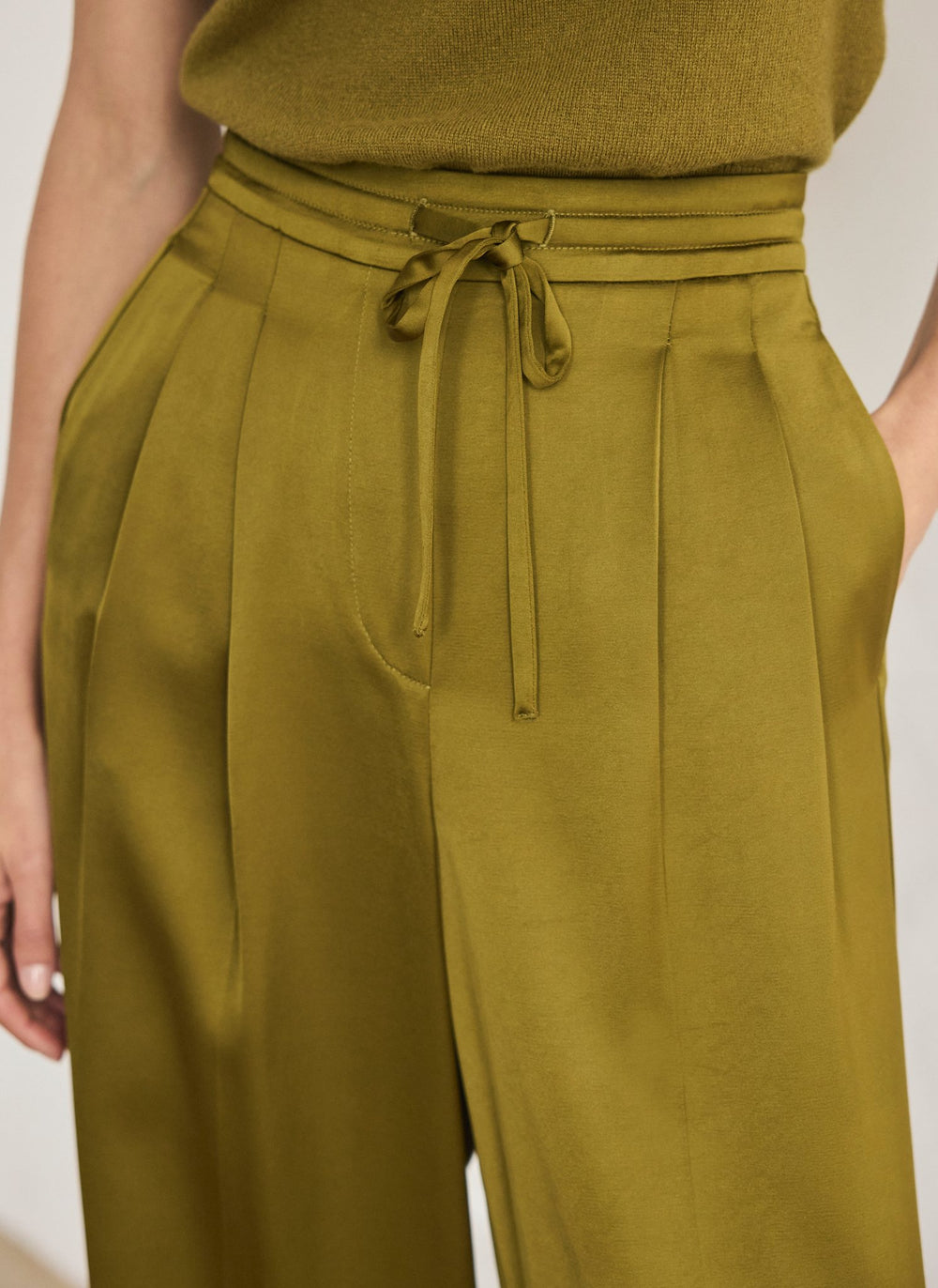 Green Satin Wide Leg Trousers