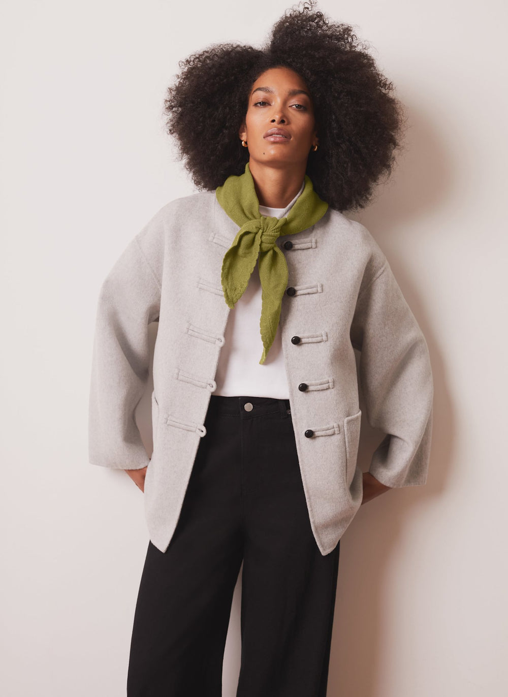 Olive Green Scallop Edge Knit Scarf