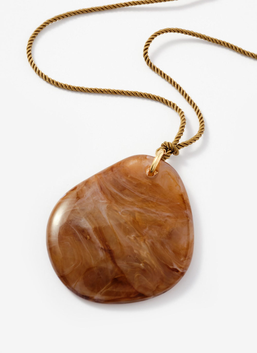 Khaki Cord Stone Pendant Necklace