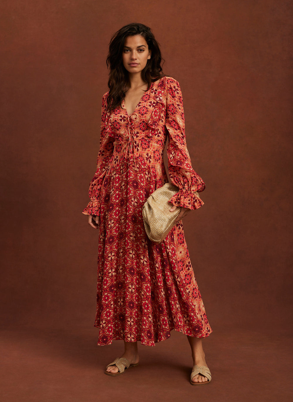 Orange Floral Print Maxi Dress