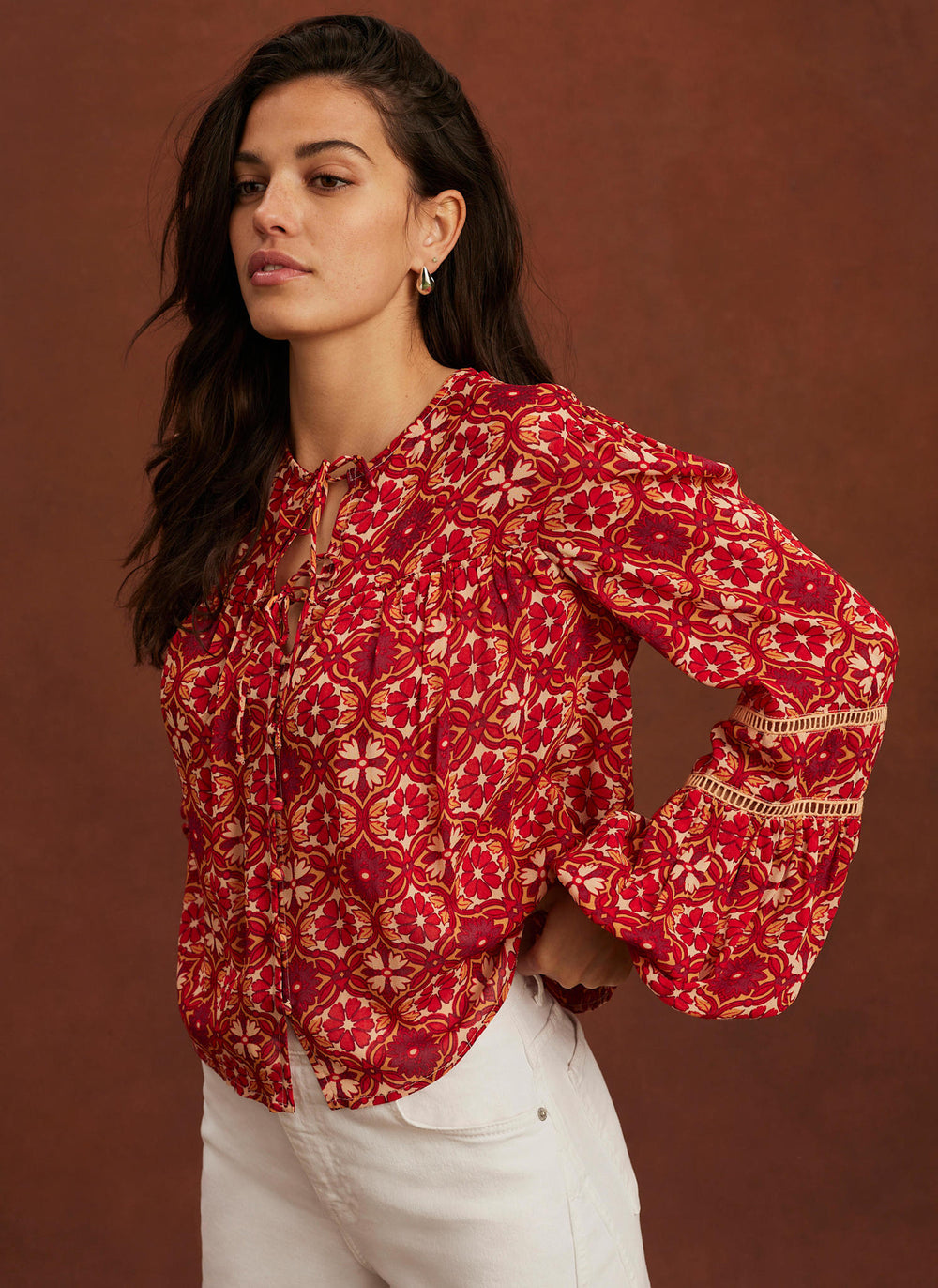 Orange Floral Print Boho Blouse