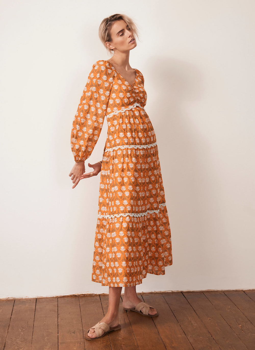 Orange Floral Print Maxi Dress