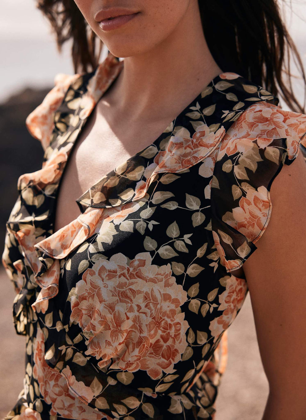 Orange Floral Print Midi Dress