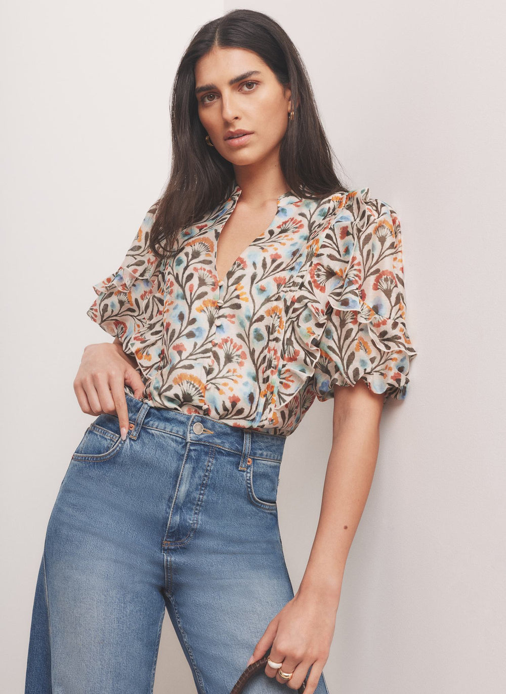 Orange Floral Print Blouse