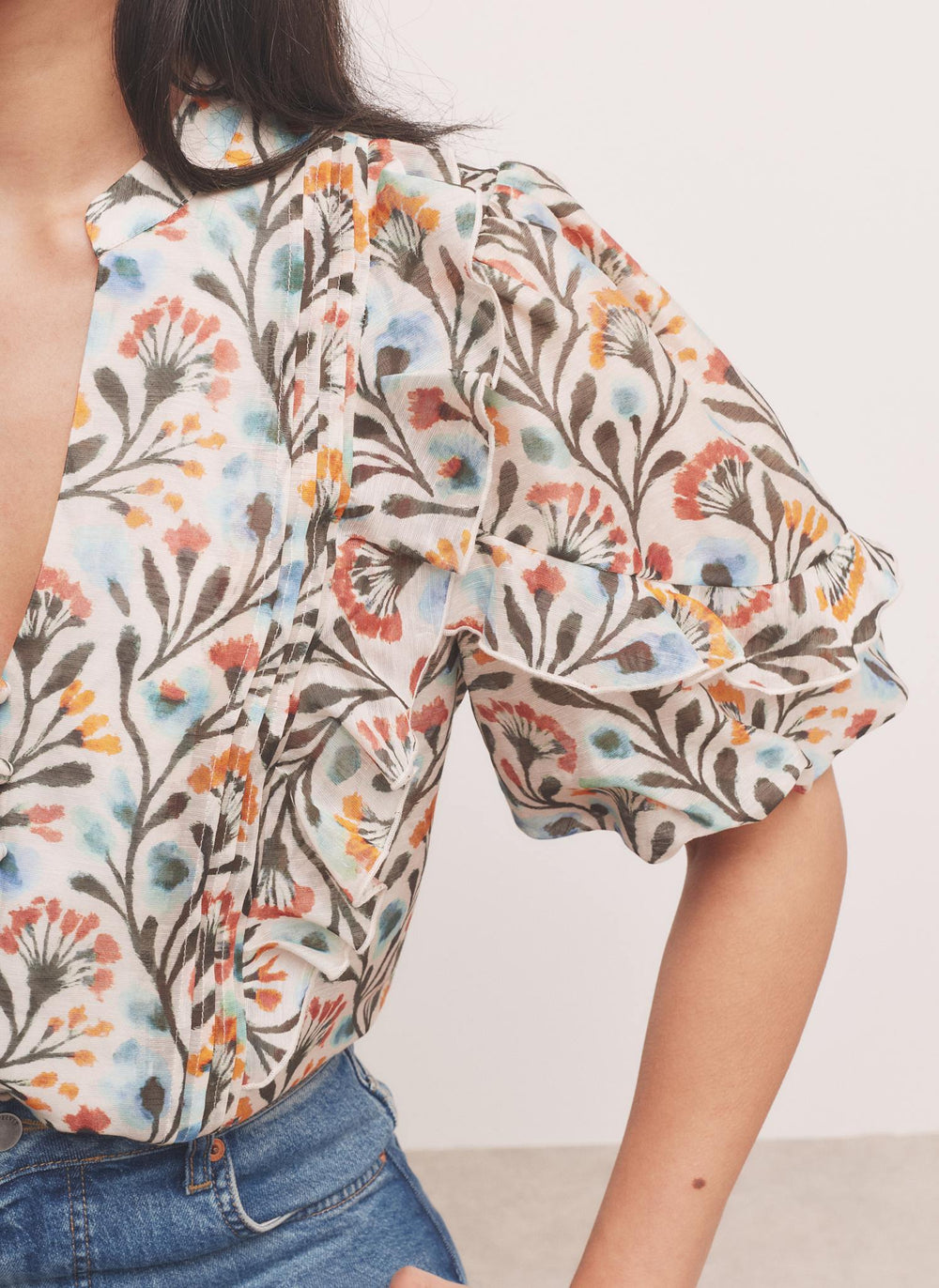 Orange Floral Print Blouse