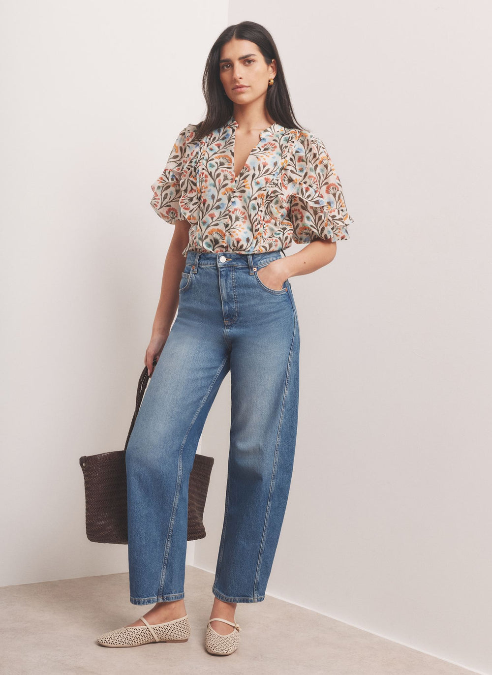 Orange Floral Print Blouse