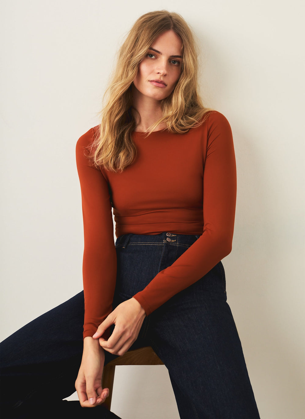 Burnt Orange Crew Neck Layering Top