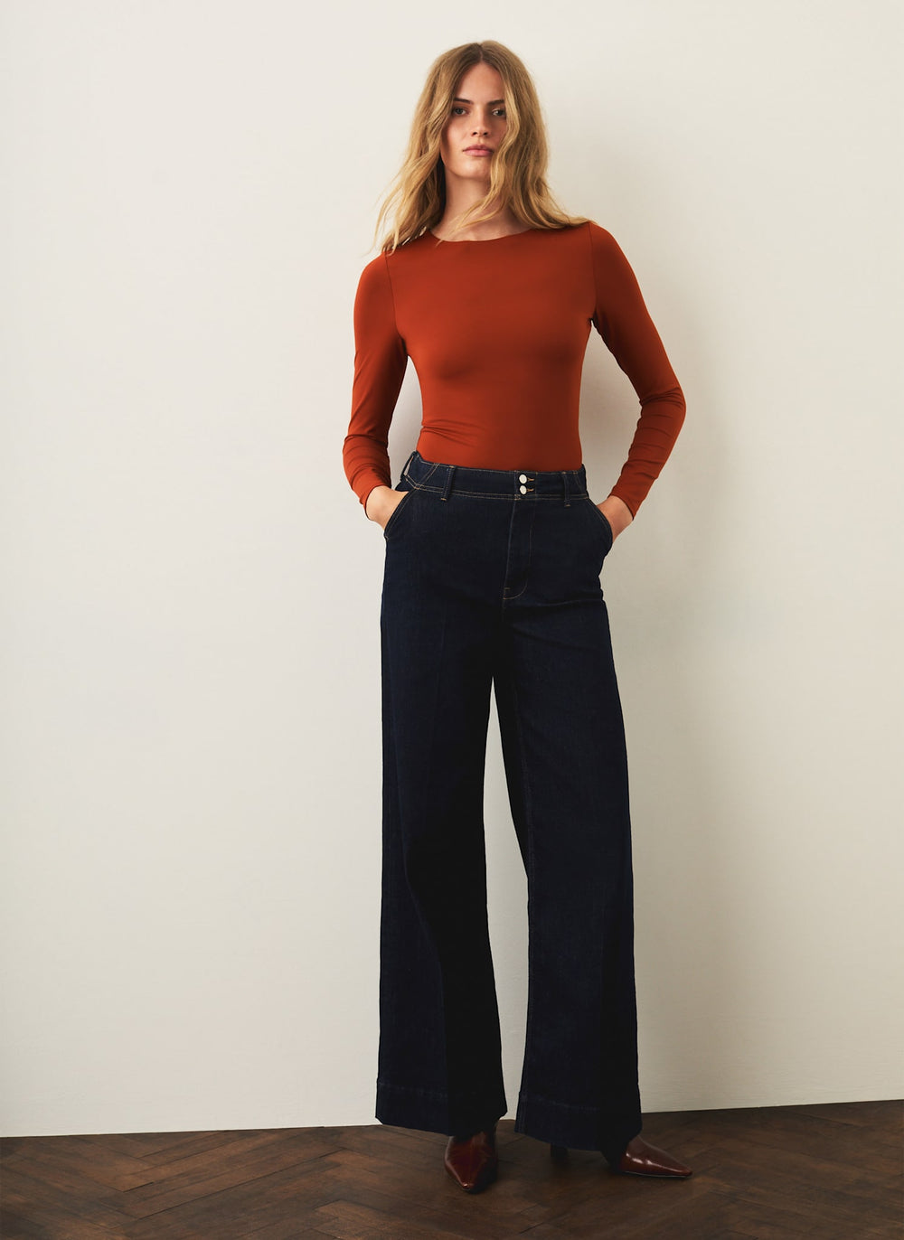 Burnt Orange Crew Neck Layering Top