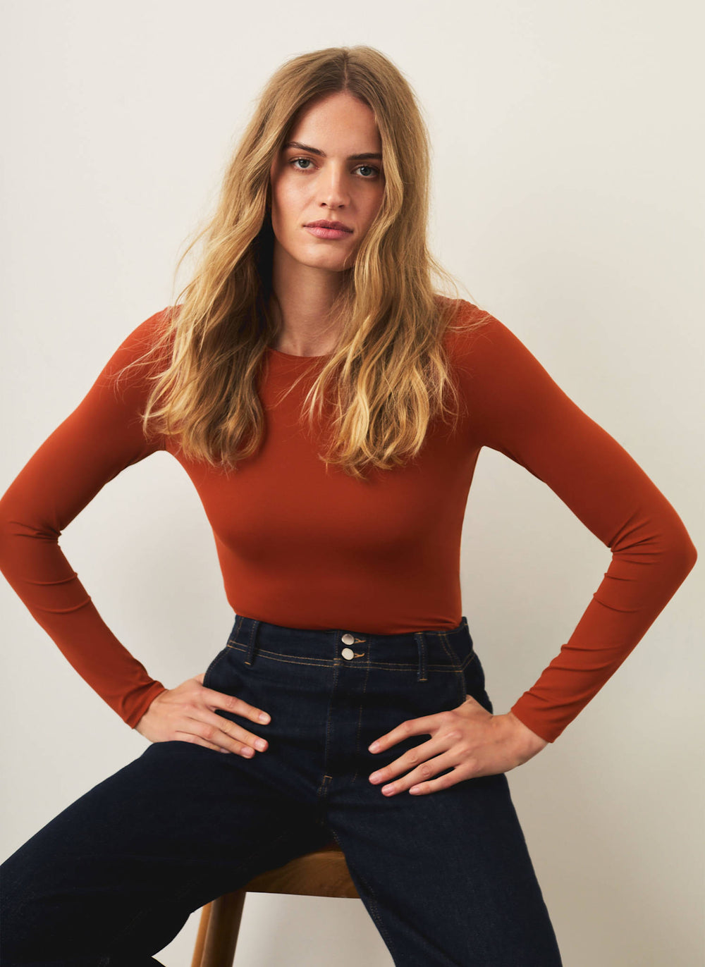 Burnt Orange Crew Neck Layering Top