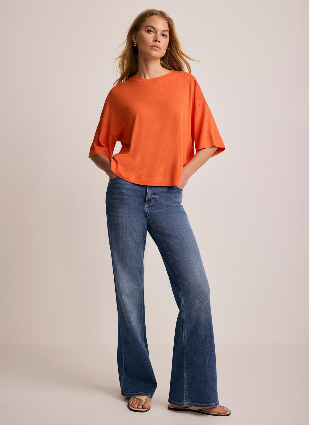 Orange Linen Blend Boxy T-Shirt