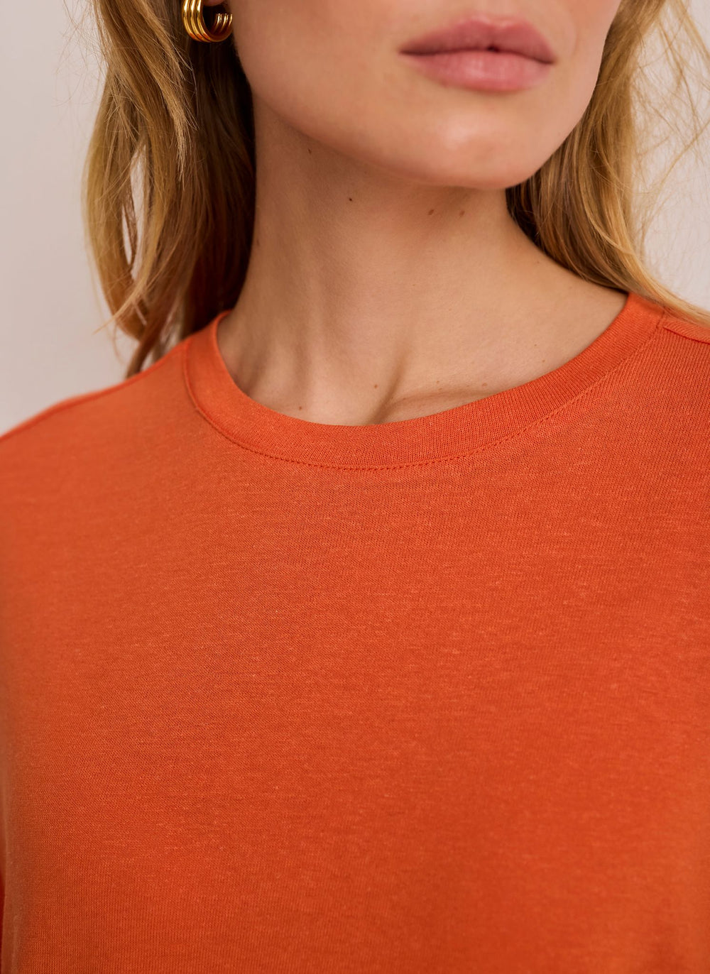 Orange Linen Blend Boxy T-Shirt