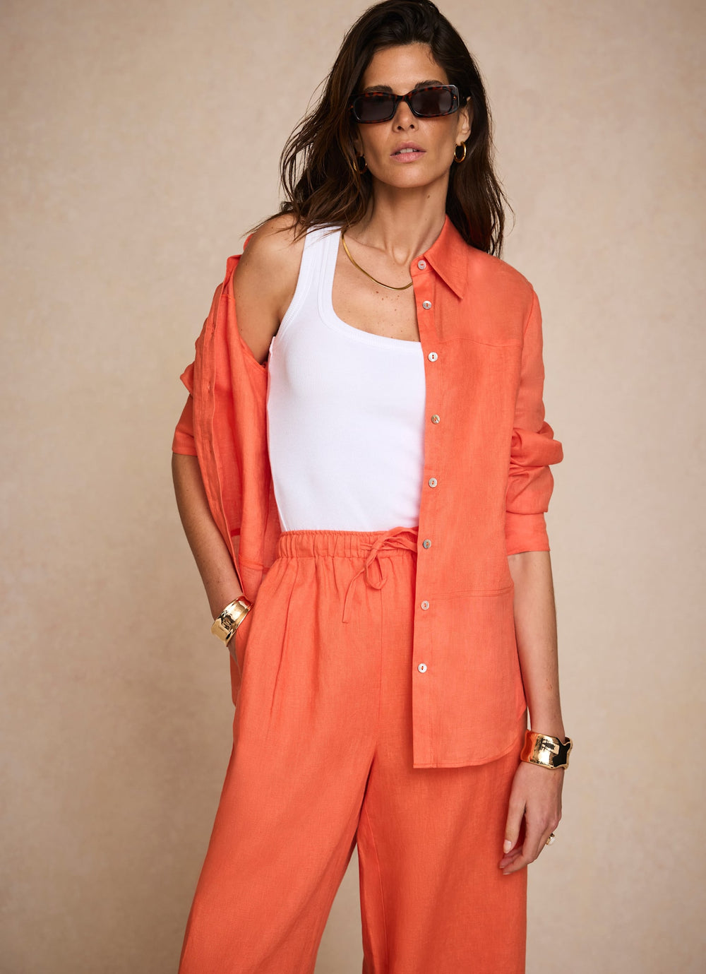 Orange Linen Blend Shirt