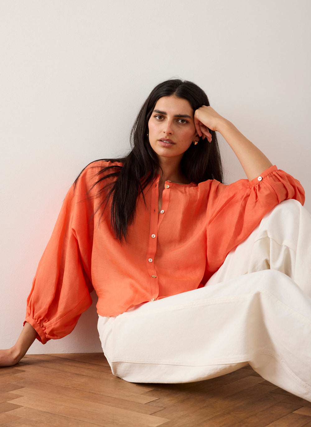 Orange Ramie Batwing Blouse