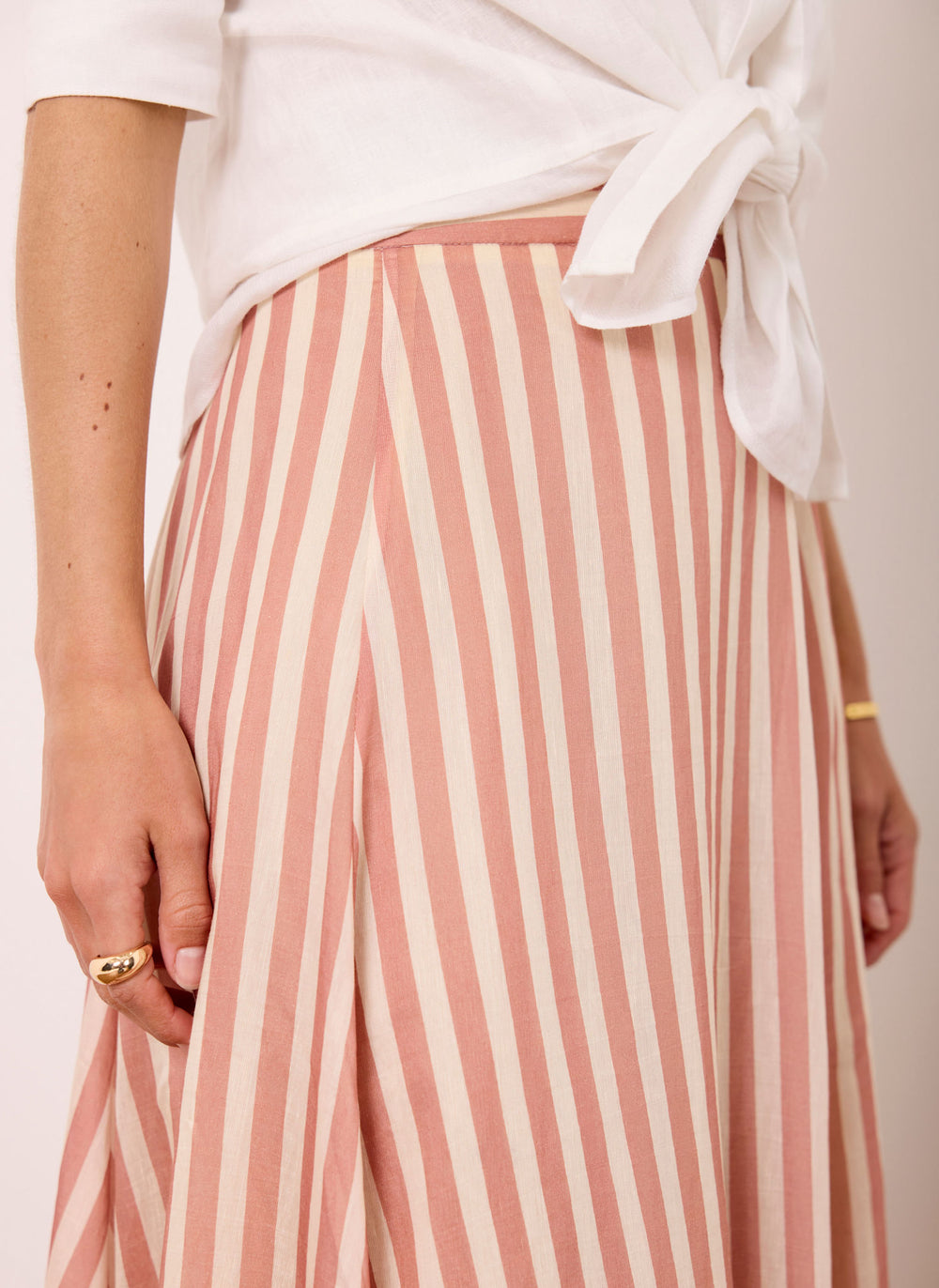 Orange Striped A Line Midi Skirt