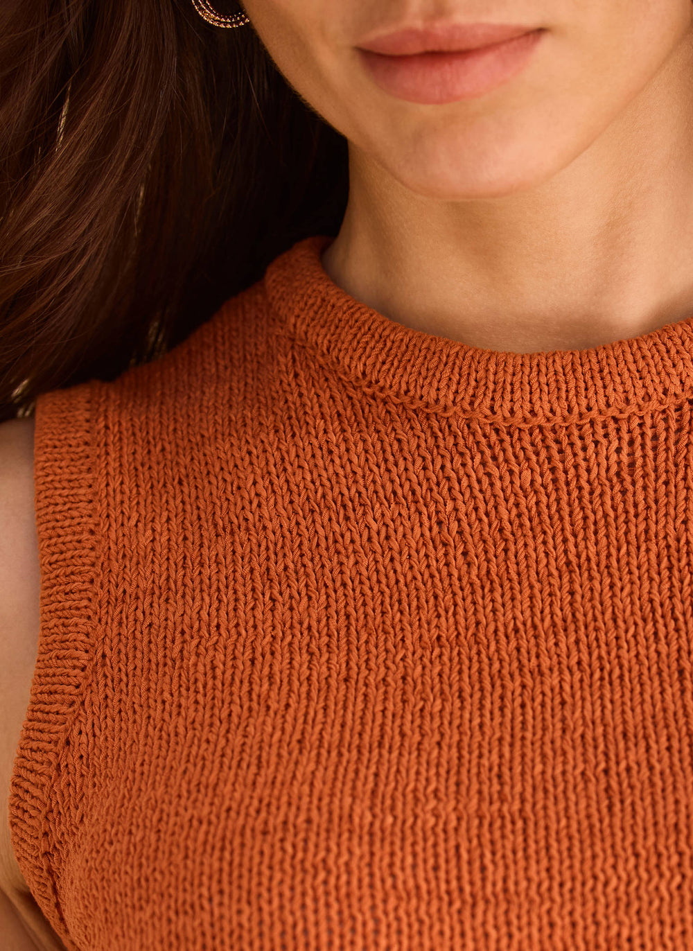 Orange Cotton Blend Knit Top