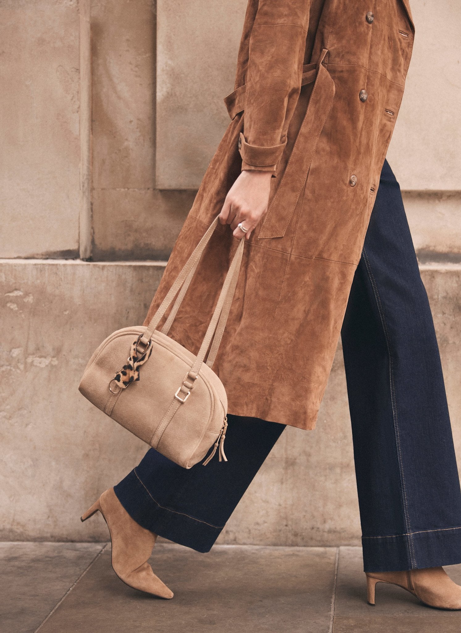 Otti Neutral Suede Shoulder Bag Mint Velvet