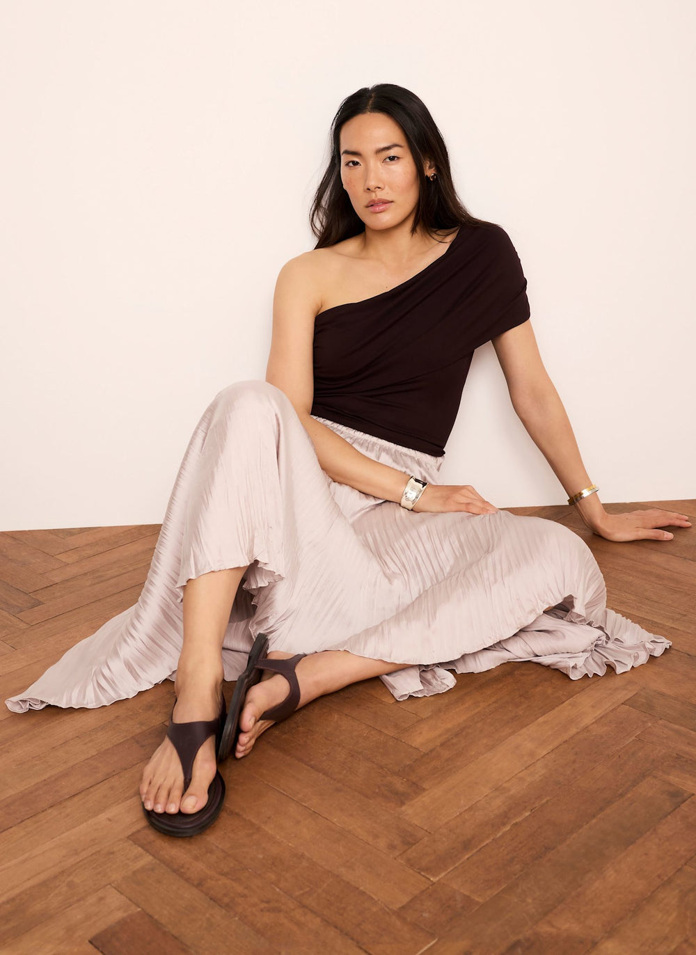 Neutral Crinkle Maxi Skirt