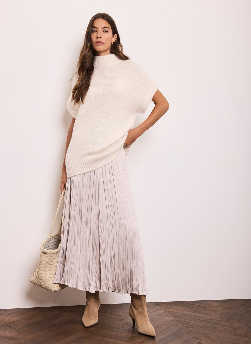 Neutral Crinkle Maxi Skirt