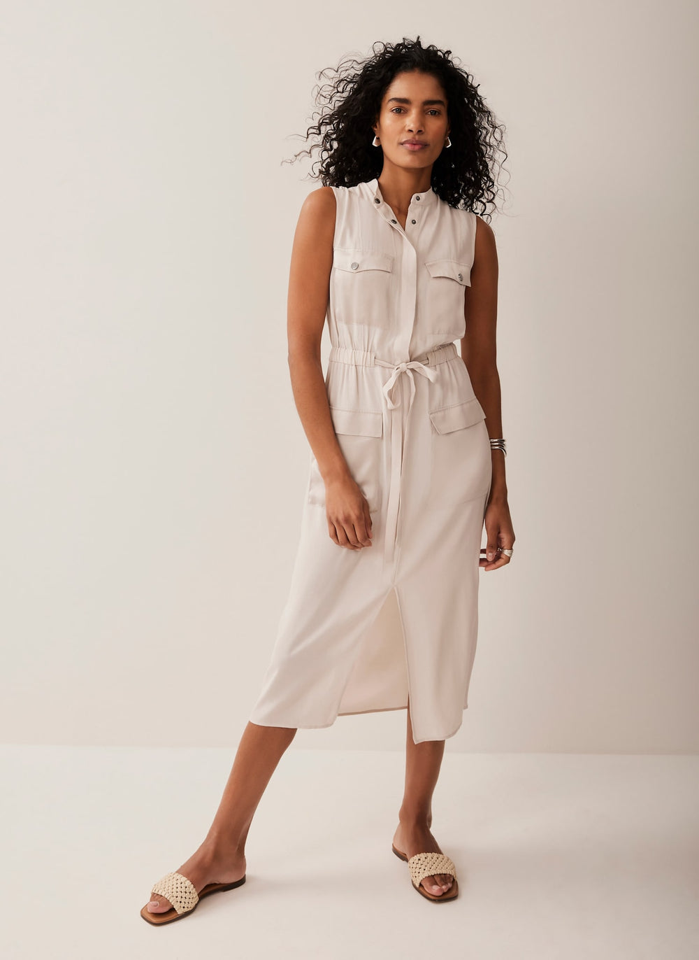 Neutral Utility Midi Dress
