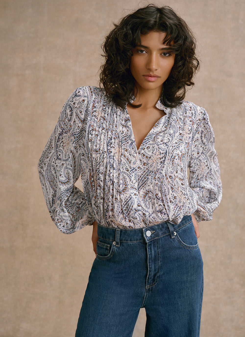 Neutral Paisley Print Blouse