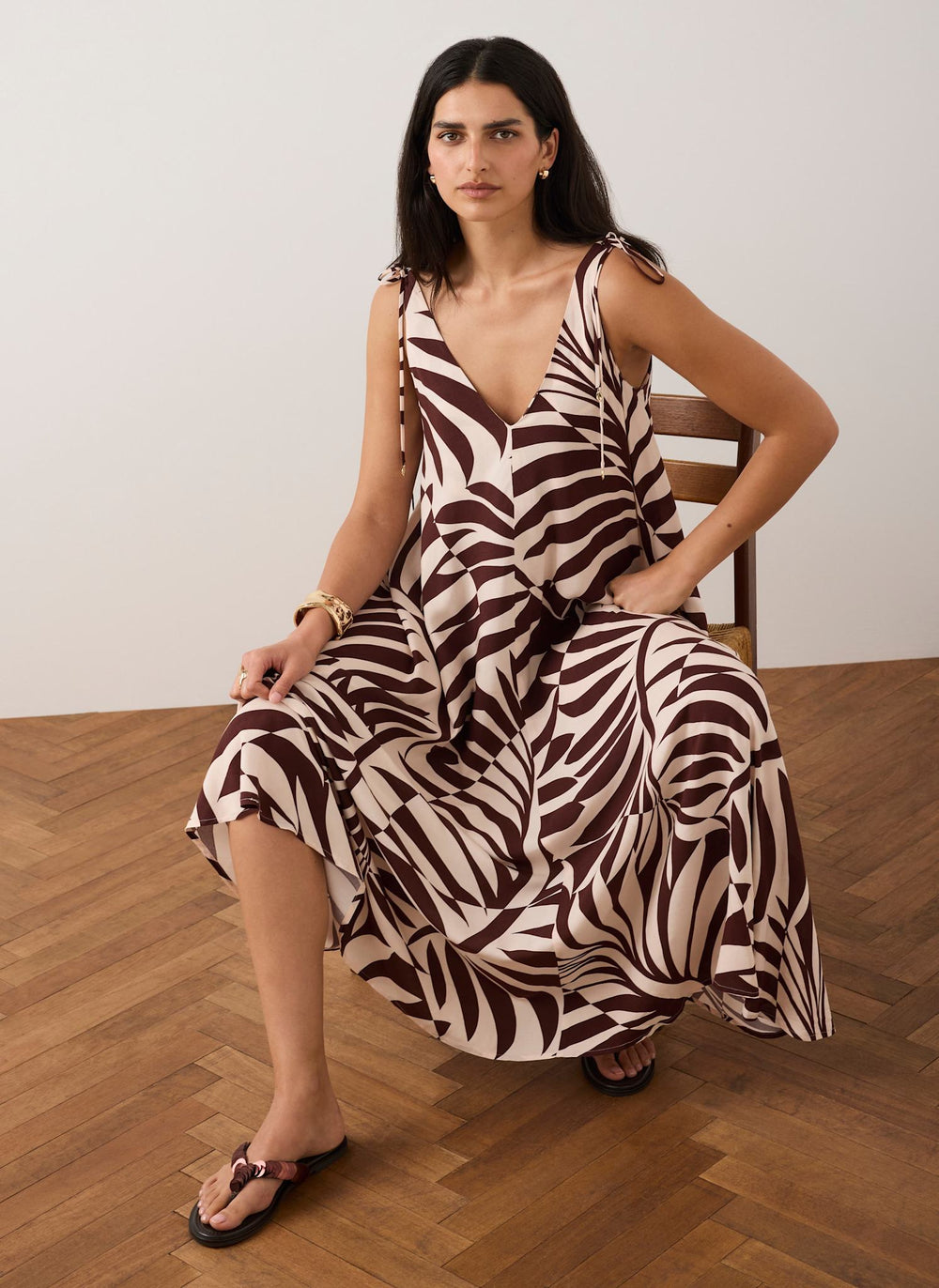 Burgundy Palm Print Maxi Dress