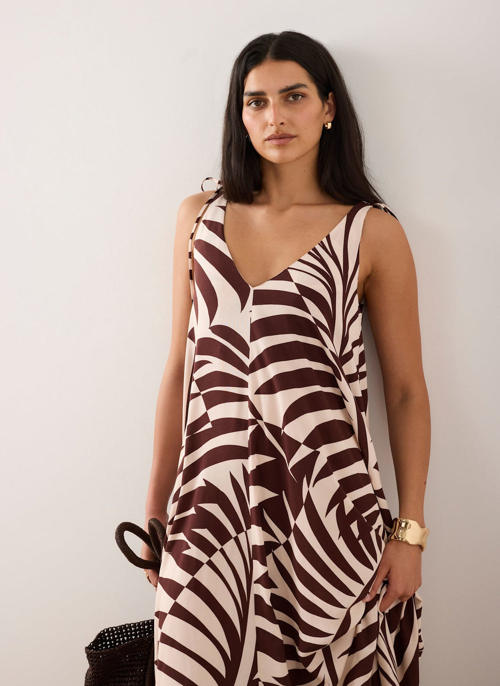 Burgundy Palm Print Maxi Dress