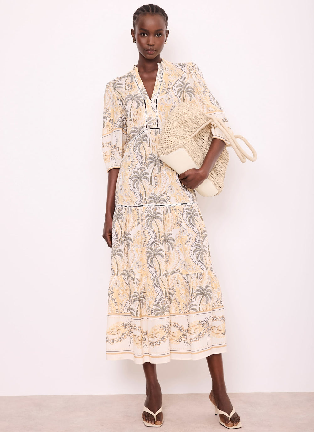 Neutral Palm Print Maxi Dress