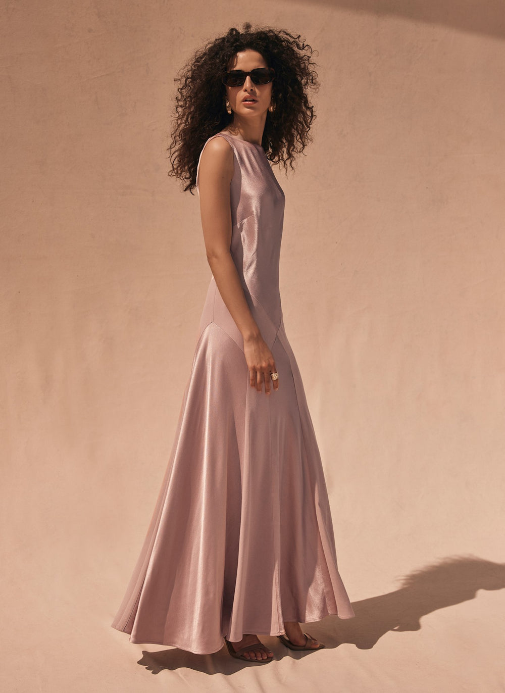 Pink Satin Maxi Dress