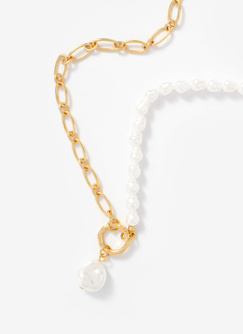 Gold Tone Chain & Pearl Drop Necklace