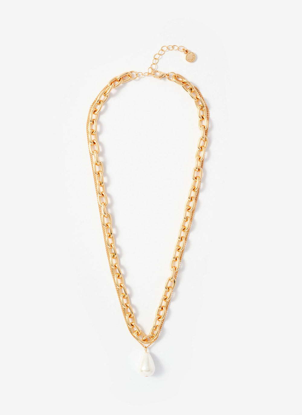 Gold Tone Pearl Drop Double Layered Necklace