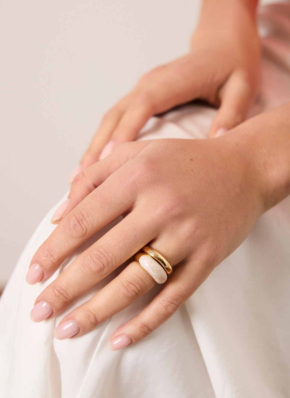 Gold Tone Pearlescent Ring Set