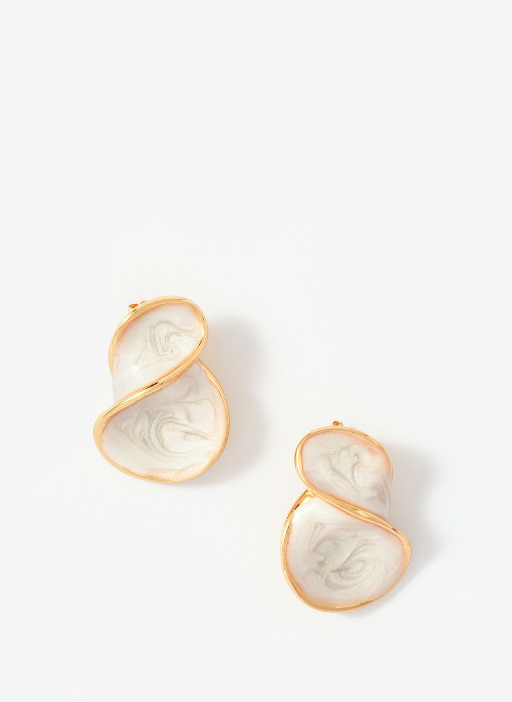 Gold Tone Pearlescent Wave Earrings