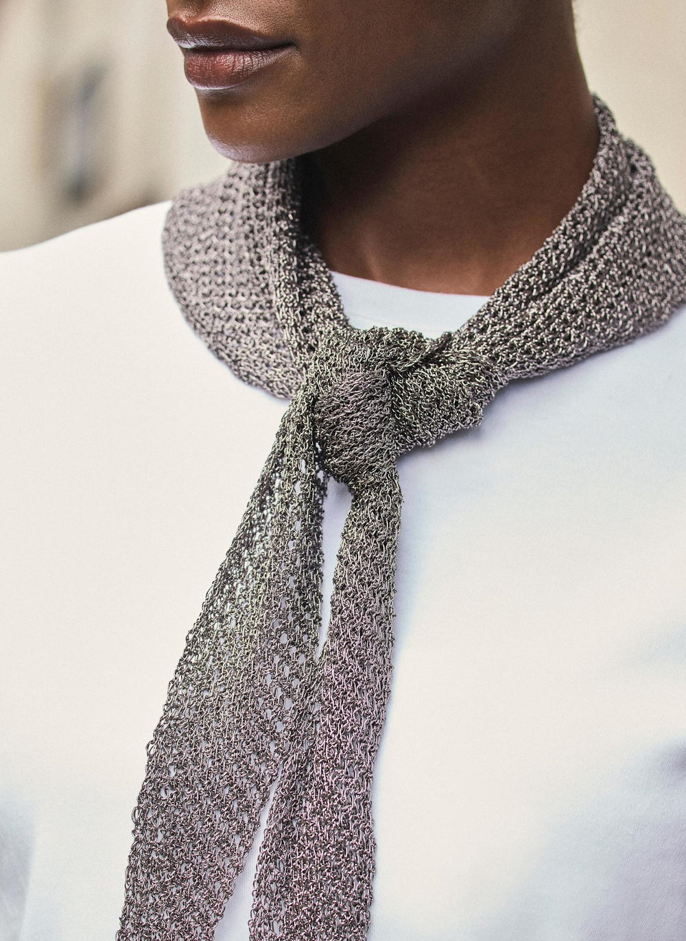 Dark Silver Metallic Triangle Neck Scarf